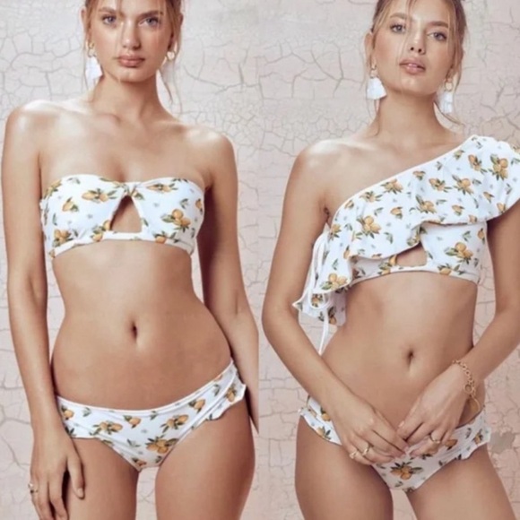 Lemon three piece 🍋 swim set. Ruffle bikini size small. Worn once - Picture 2 of 12